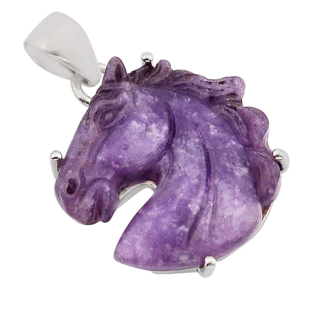 925 silver 13.70cts carving horse natural purple grape chalcedony pendant y94189