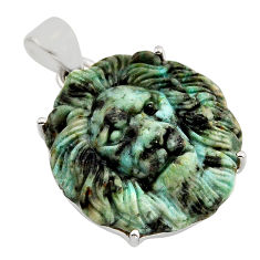 925 silver 16.28cts carving lion natural green kambaba jasper pendant y94175