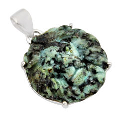 925 silver 13.62cts carving lion natural green kambaba jasper pendant y94195