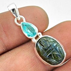 925 silver 6.43cts carving natural blue labradorite topaz pendant jewelry u22811