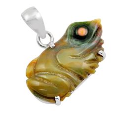 925 silver 13.57cts carving natural ocean sea jasper frog pendant jewelry y35378