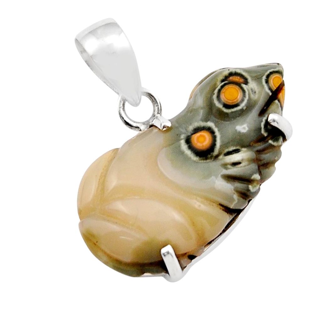 925 silver 15.25cts carving natural ocean sea jasper frog pendant jewelry y35380