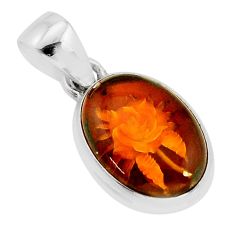 925 silver 5.08cts carving natural orange baltic amber (poland) pendant y78063