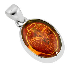 925 silver 5.88cts carving natural orange baltic amber (poland) pendant y78075