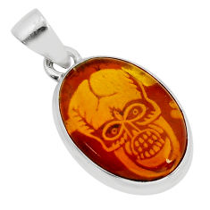 925 silver 5.92cts carving natural orange baltic amber (poland) pendant y78078