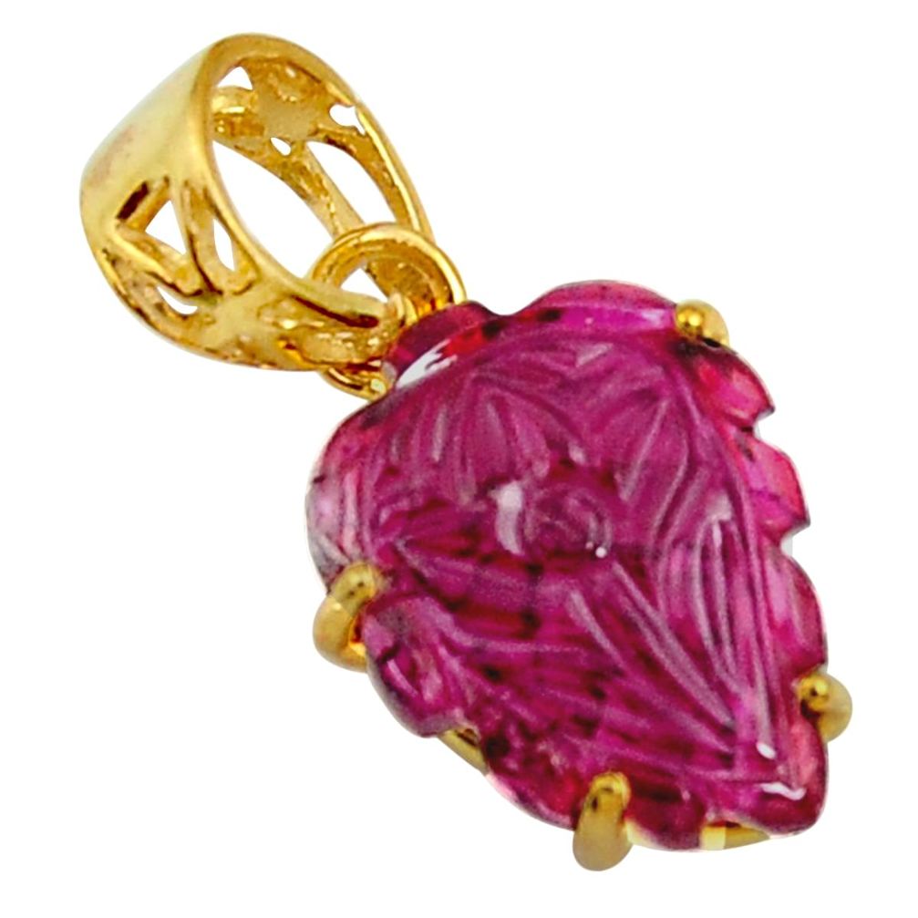 925 silver 7.53cts carving natural pink tourmaline 14k gold pendant r29157