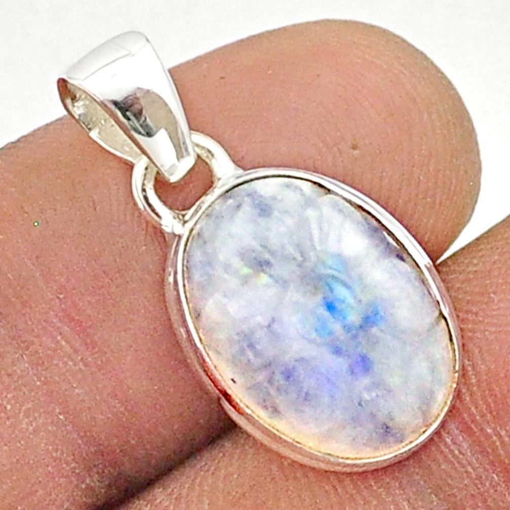 925 silver 5.62cts carving natural rainbow moonstone oval pendant u22879