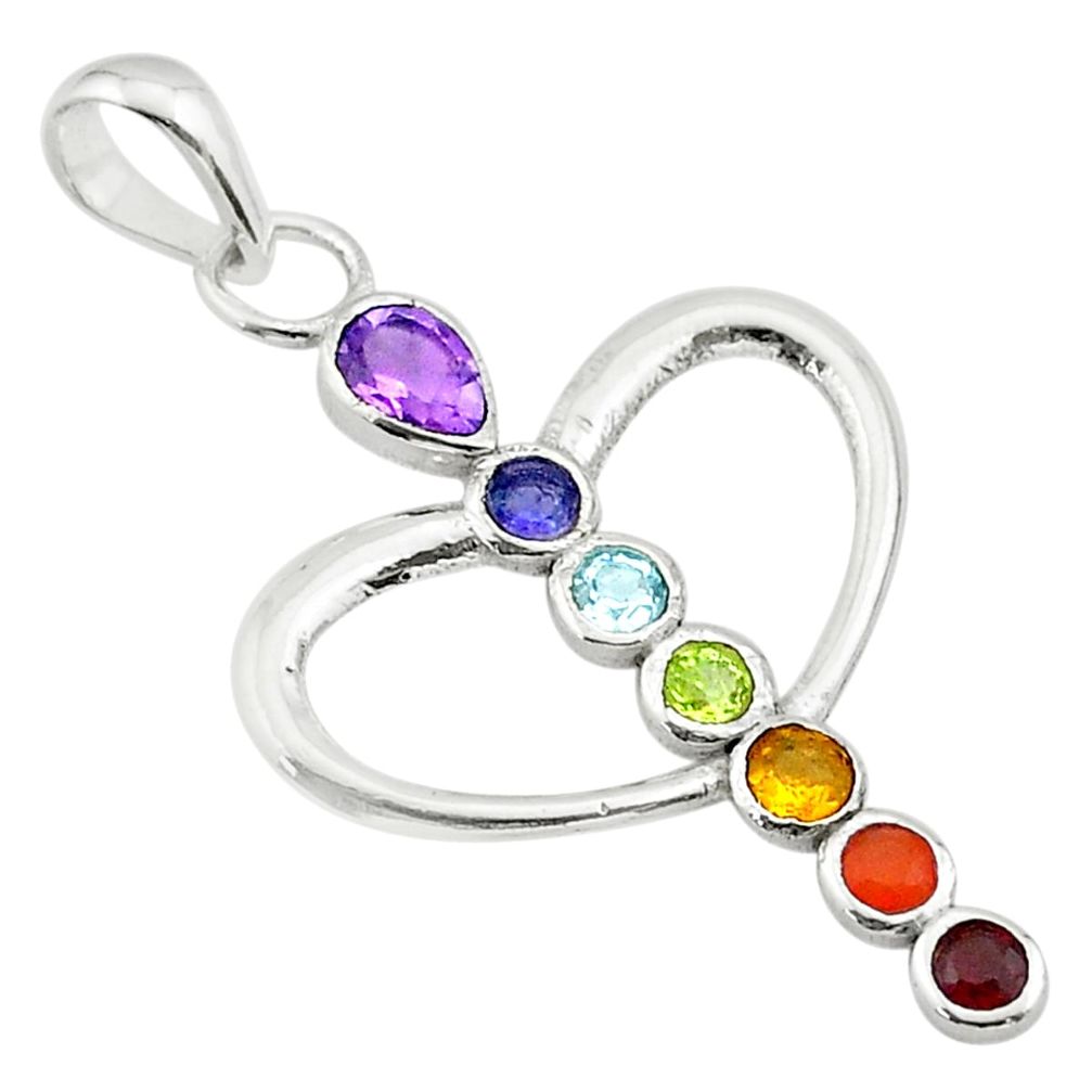 925 silver 2.73cts chakra amethyst cornelian topaz garnet heart pendant t50405