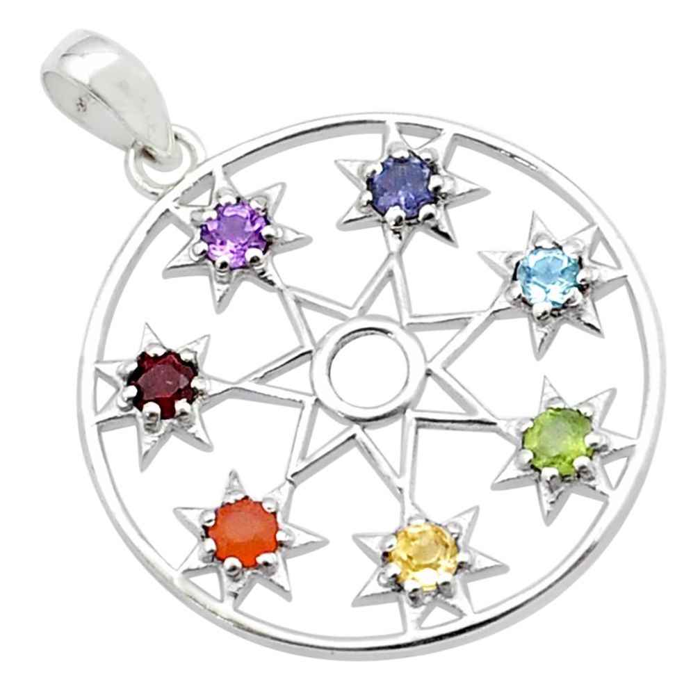 925 silver 5.81cts chakra cornelian iolite fairy star septagram pendant u48684