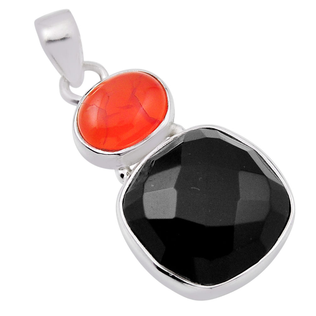 925 silver 12.91cts checker cut black onyx cornelian (carnelian) pendant n29513