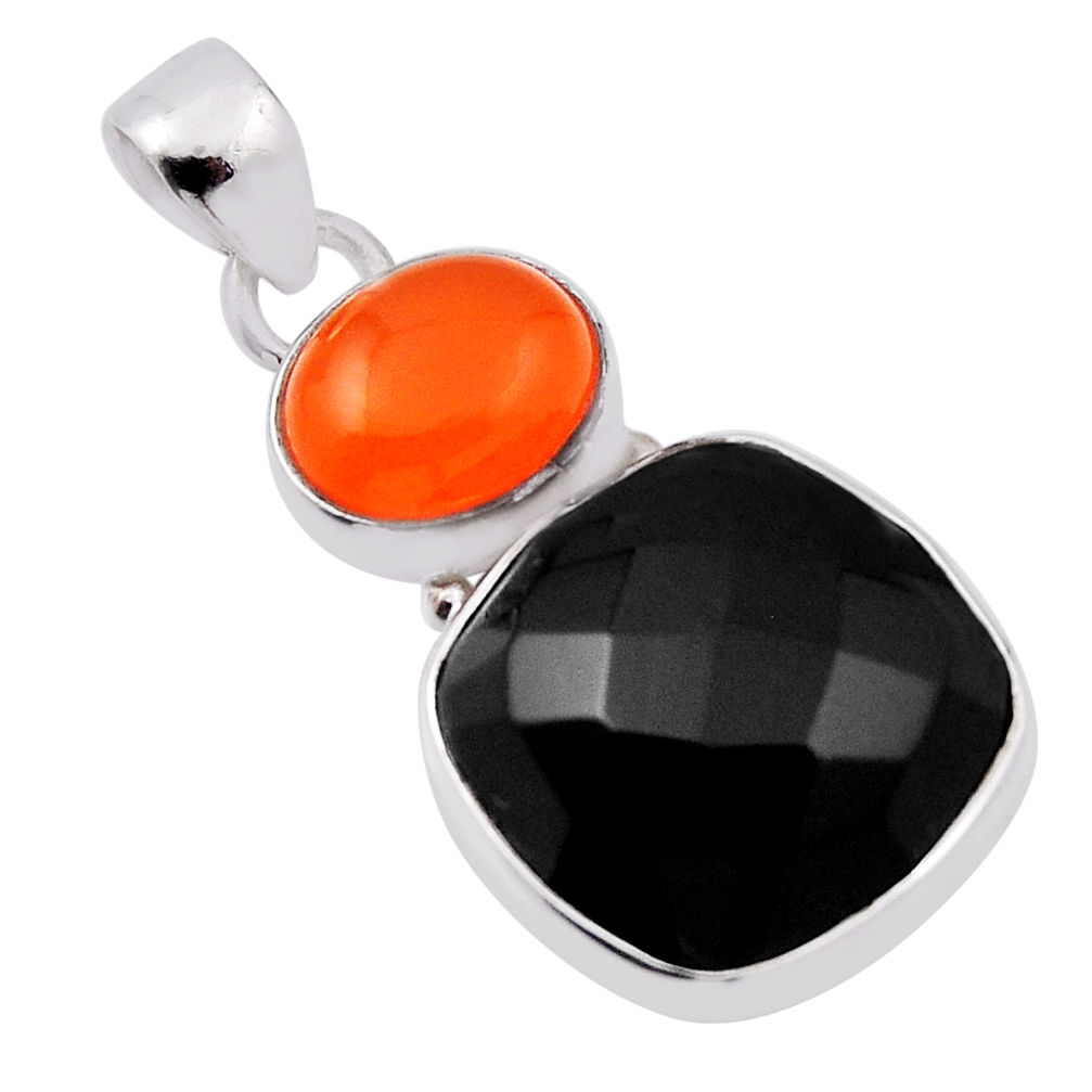 925 silver 12.36cts checker cut black onyx cornelian (carnelian) pendant n29515