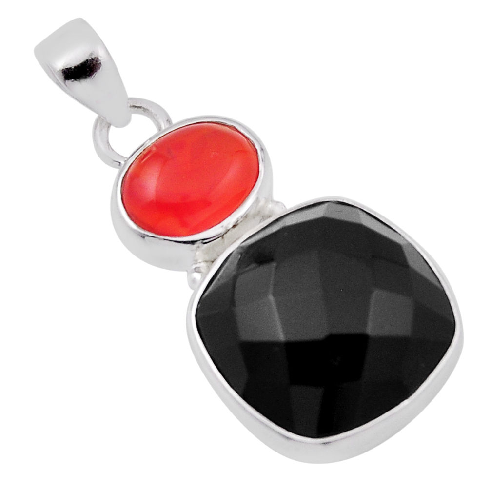 925 silver 12.85cts checker cut black onyx cornelian (carnelian) pendant n29519
