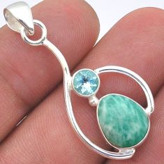 925 silver 4.28cts checker cut natural amazonite blue topaz pendant u61727
