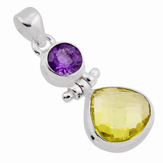 925 silver 6.86cts checker cut natural lemon topaz heart amethyst pendant n36850