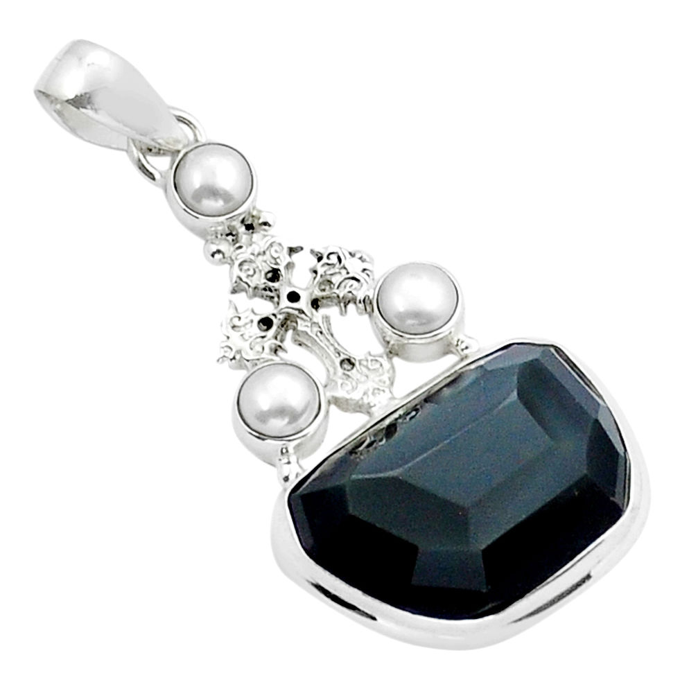 925 silver 21.30cts checker cut rainbow obsidian eye holy cross pendant y15039