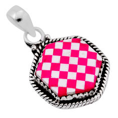 925 silver 6.43cts checker pink white strip opal hexagon shape pendant n39327