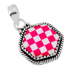 925 silver 5.52cts checker pink white strip opal hexagon shape pendant n39339