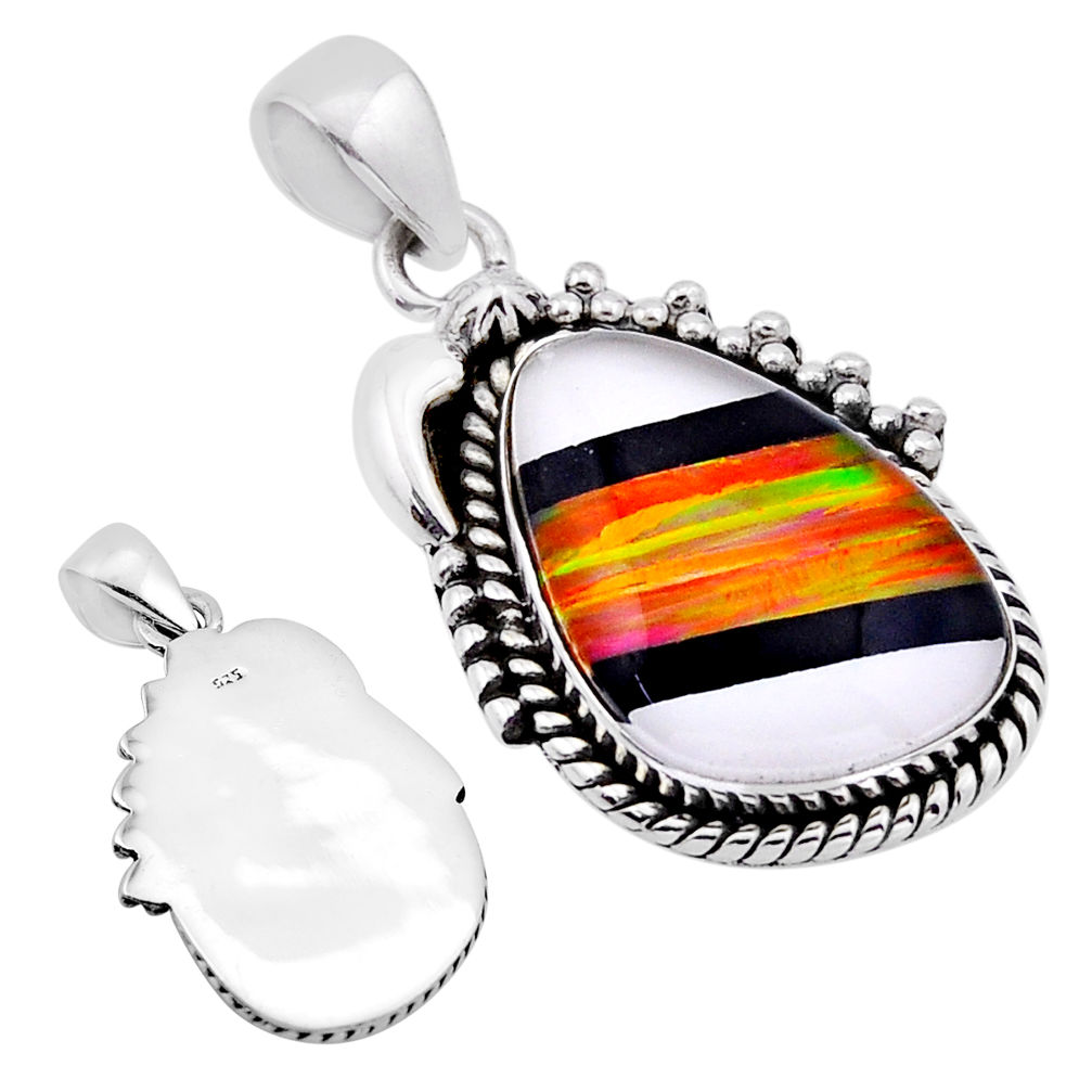 925 silver 13.51cts checkers black orange white strip opal fancy pendant n54308