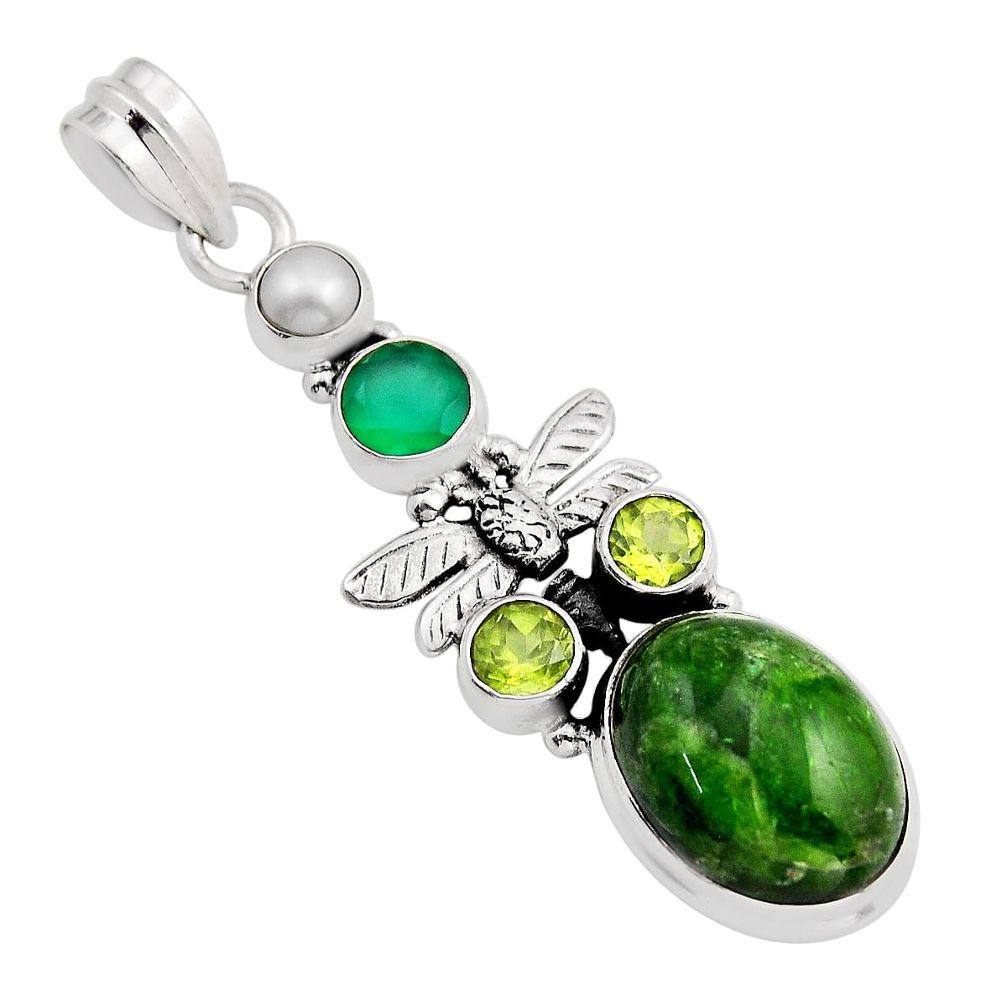 925 silver chrome diopside chalcedony pearl peridot dragonfly pendant y96032