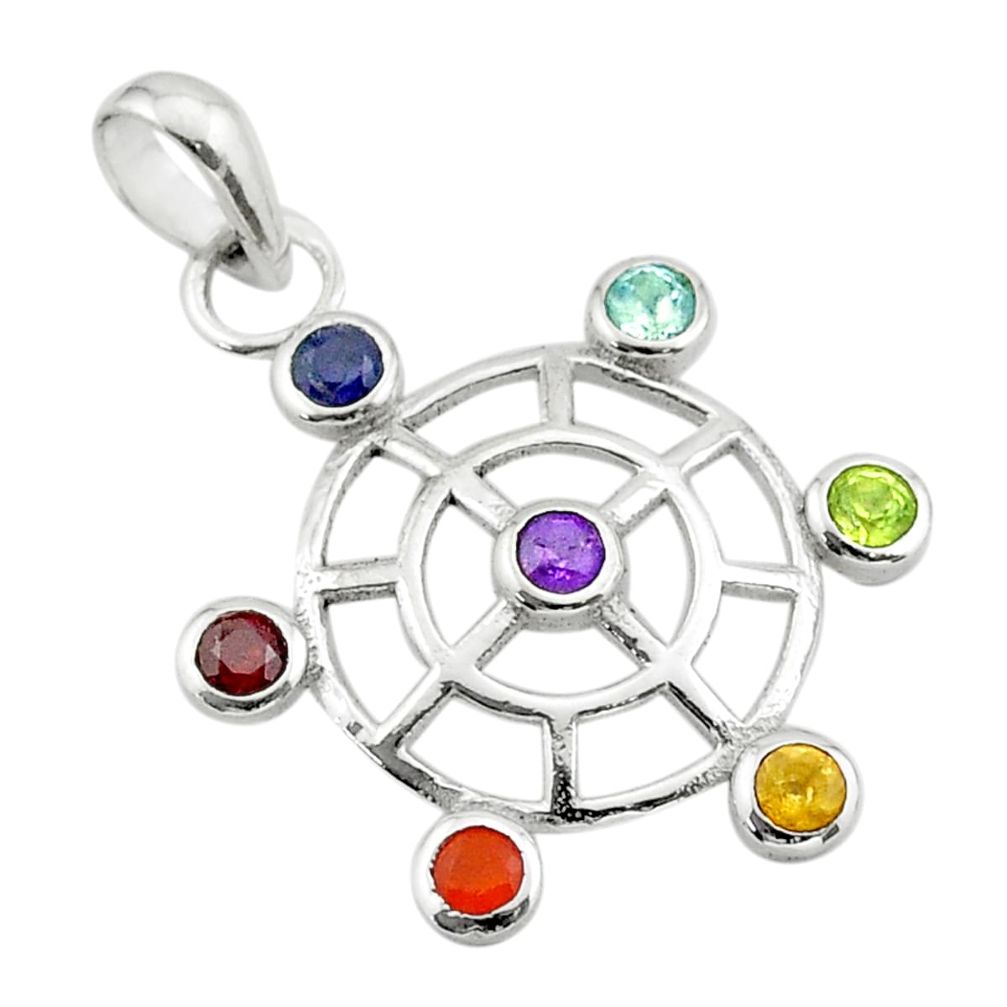 925 silver circle of life amethyst cornelian garnet topaz chakra pendant t50400