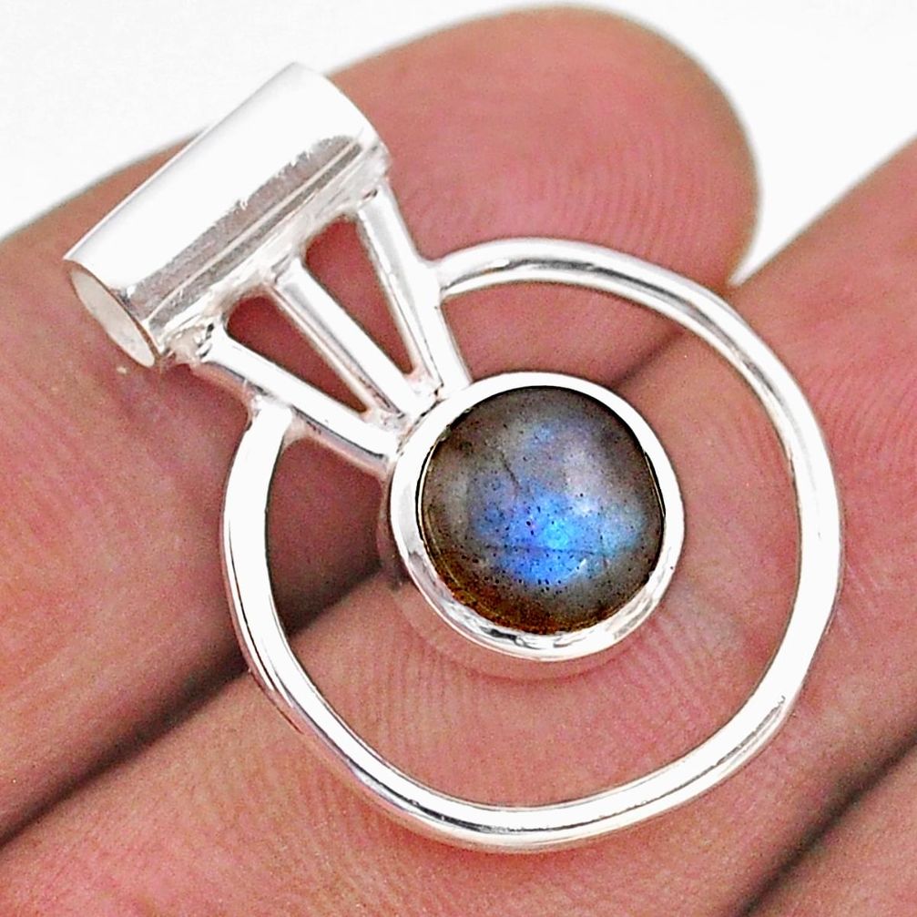 925 silver 3.00cts circle of life natural blue labradorite round pendant t47095