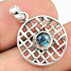 925 silver 0.84cts circle of life natural blue labradorite round pendant u33946