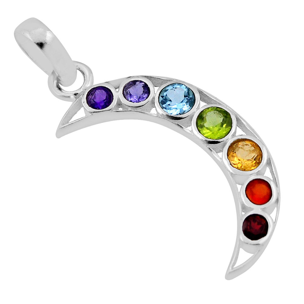 925 silver citrine amethyst iolite topaz peridot cornelian chakra pendant n37980