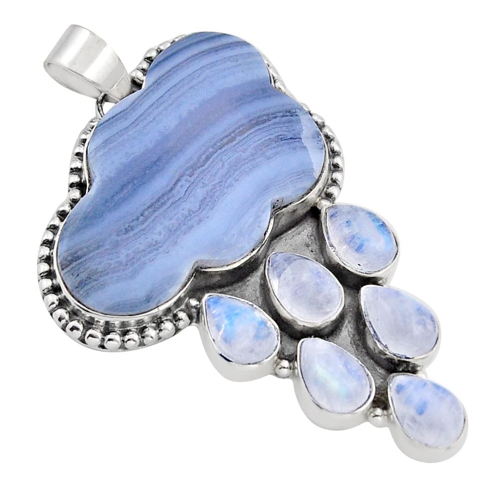 925 silver 49.68cts clouds natural blue lace agate moonstone oval pendant y82362