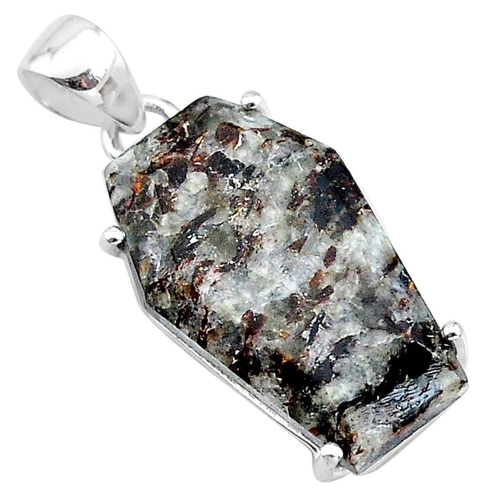 925 silver 14.08cts coffin natural astrophyllite (star leaf) pendant t11999