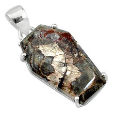 925 silver 14.08cts coffin natural brown mushroom rhyolite fancy pendant t11863