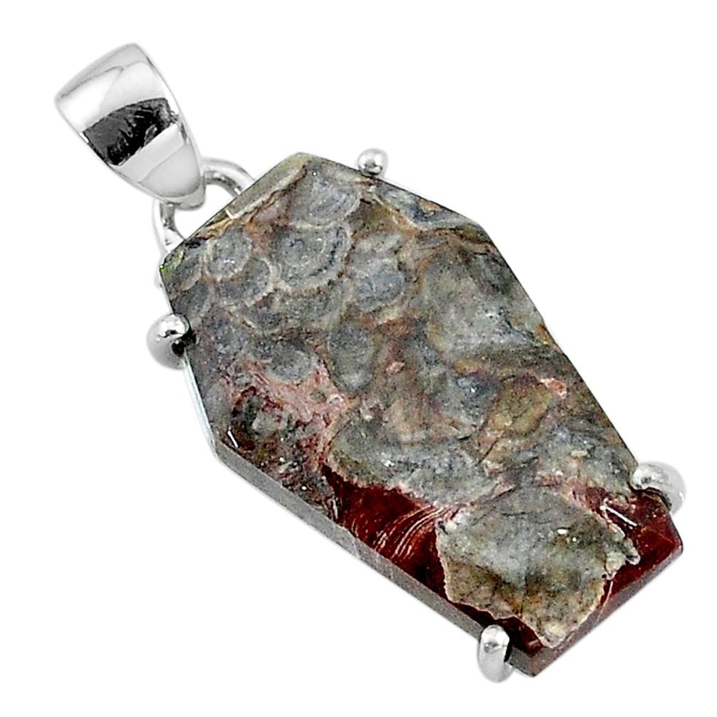 925 silver 14.22cts coffin natural brown mushroom rhyolite fancy pendant t11866