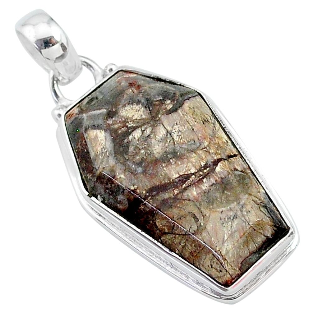 925 silver 15.60cts coffin natural brown mushroom rhyolite pendant t11753