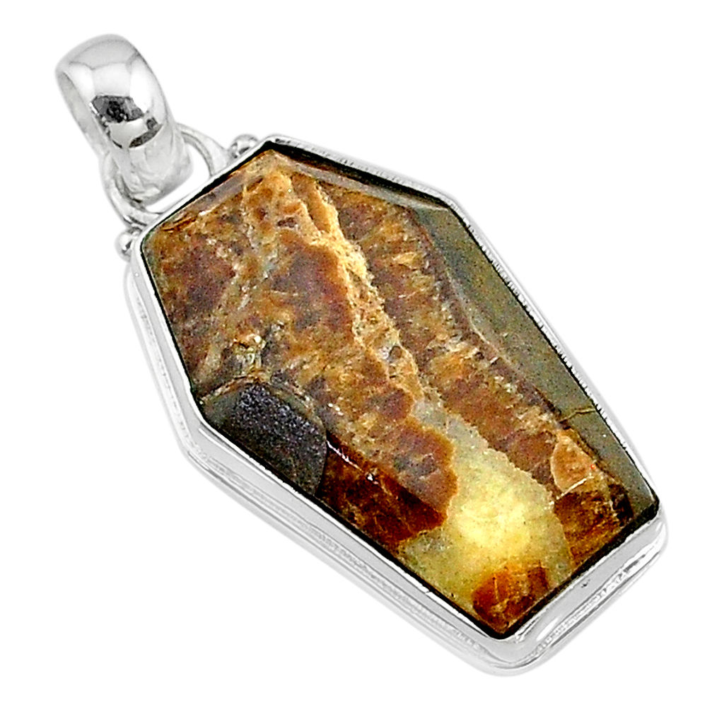 925 silver 16.70cts coffin natural brown septarian gonads fancy pendant t11796