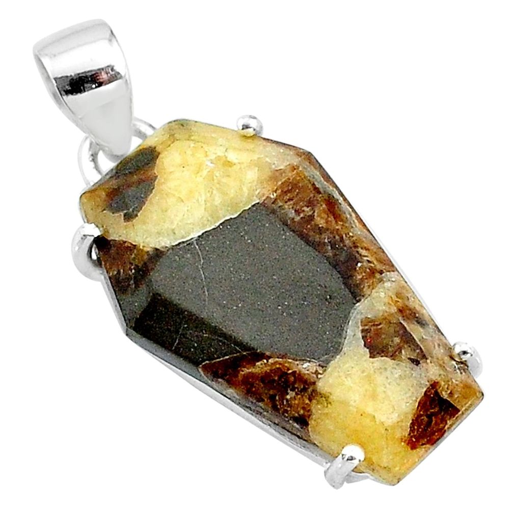 925 silver 13.69cts coffin natural brown septarian gonads fancy pendant t12024