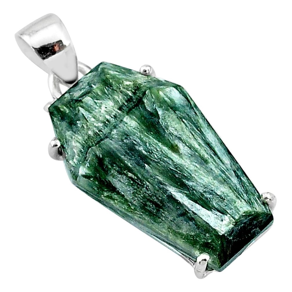 925 silver 12.85cts coffin natural green seraphinite (russian) pendant t11960