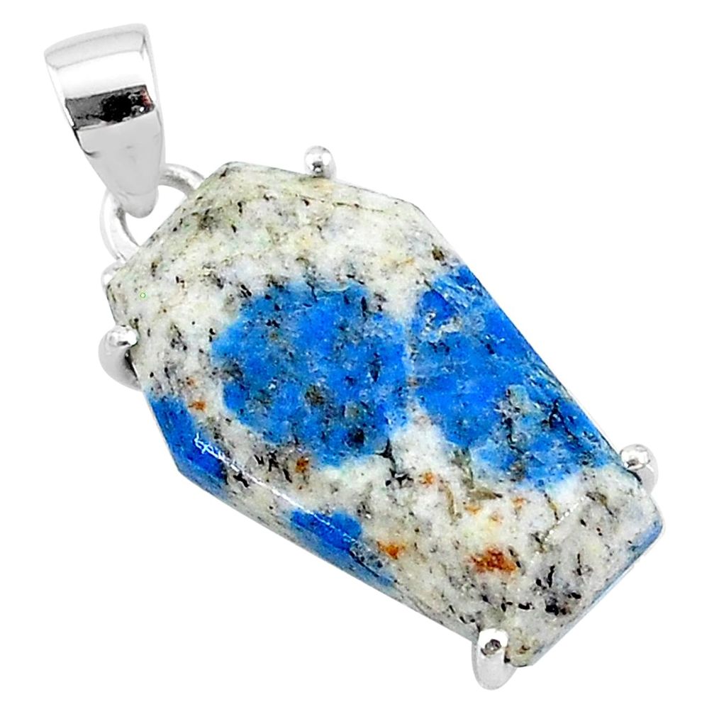 925 silver 14.08cts coffin natural k2 blue (azurite in quartz) pendant t12032