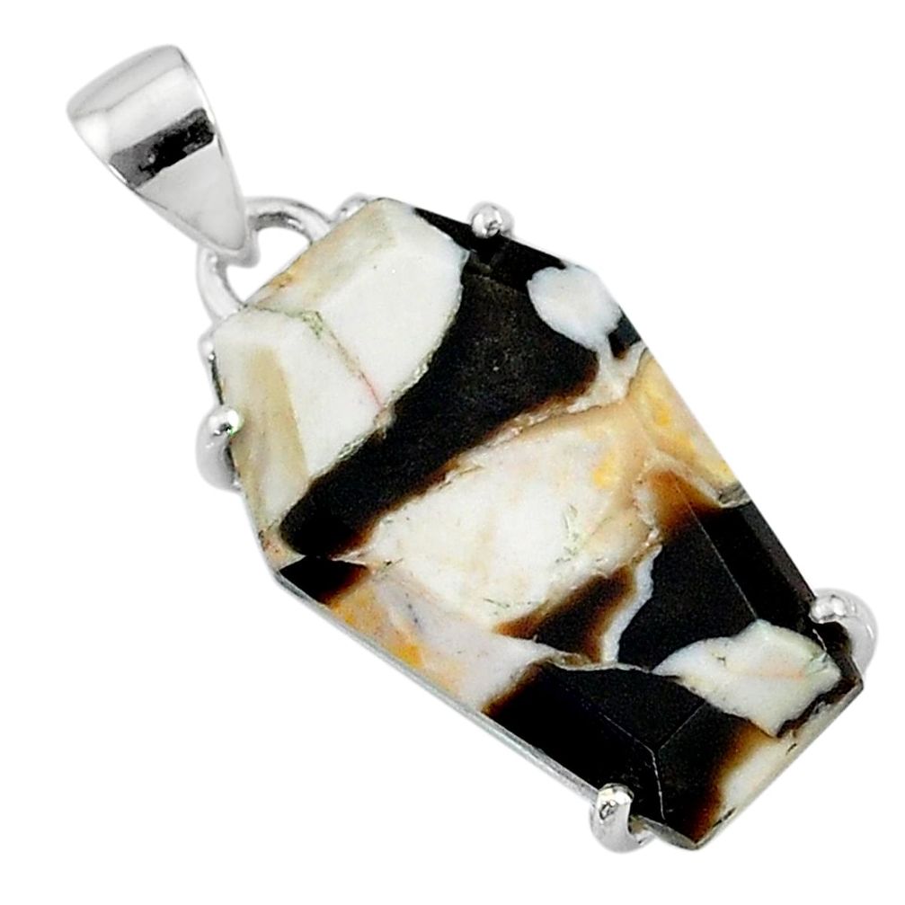 925 silver 13.13cts coffin natural peanut petrified wood fossil pendant t11912