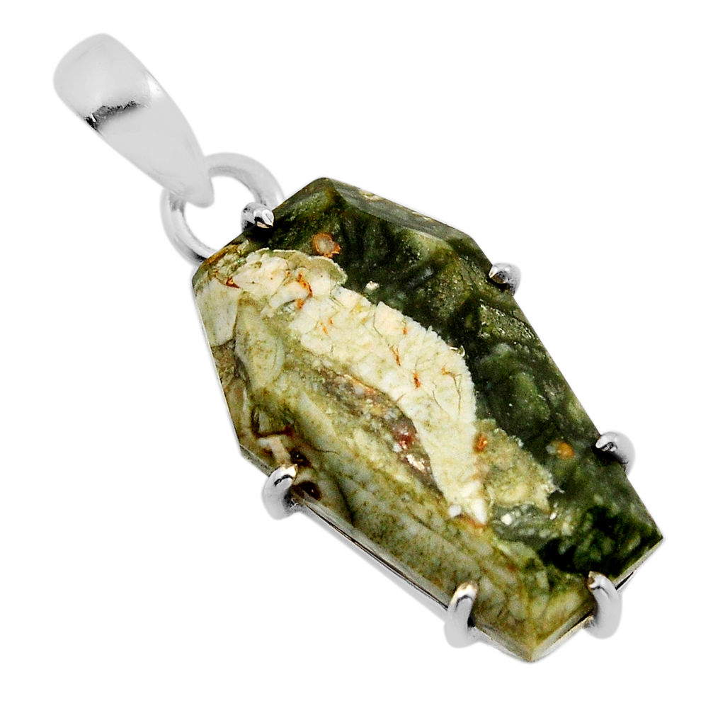925 silver 14.74cts coffin natural rainforest rhyolite jasper pendant y95196