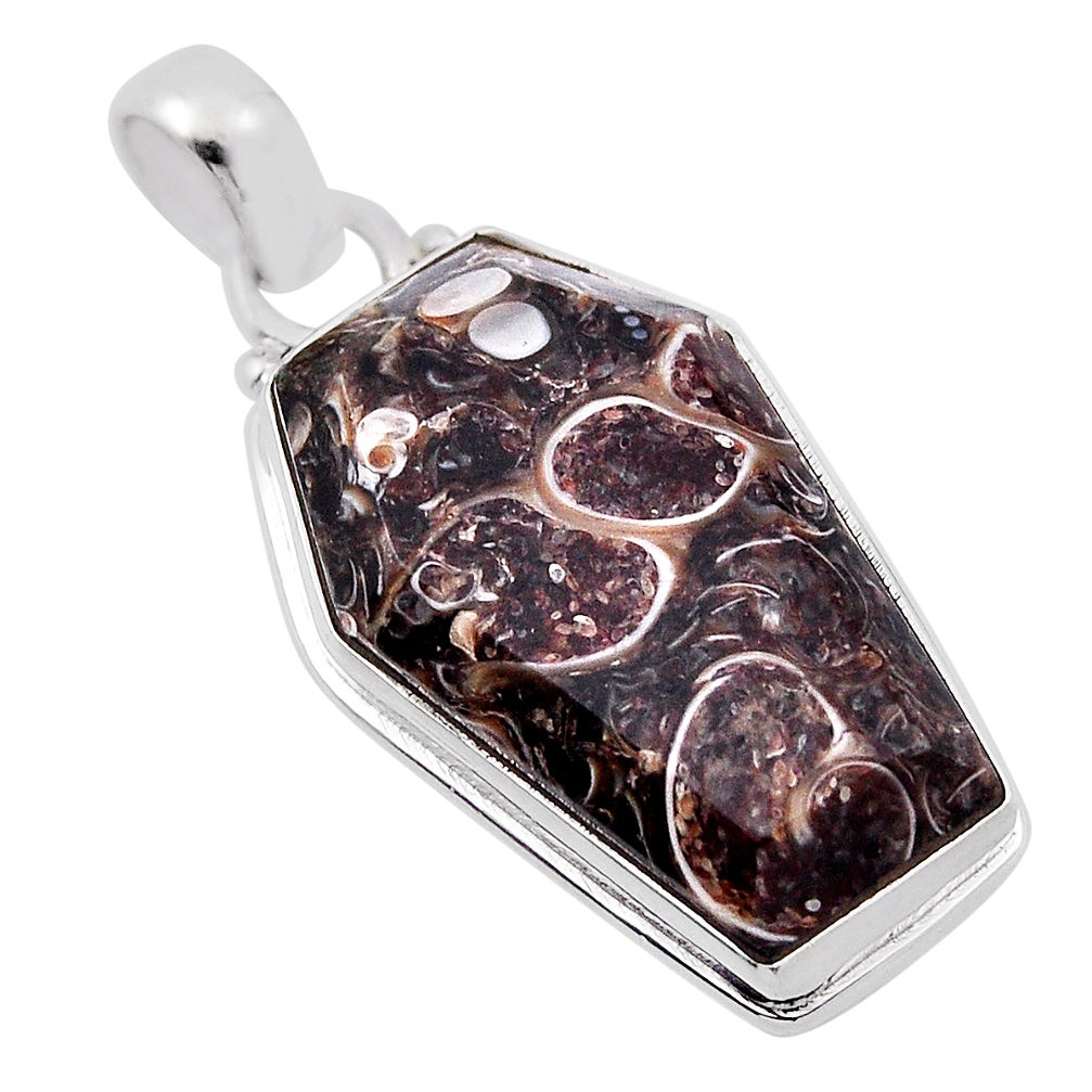 925 silver 14.48cts coffin natural turritella fossil snail agate pendant n29417