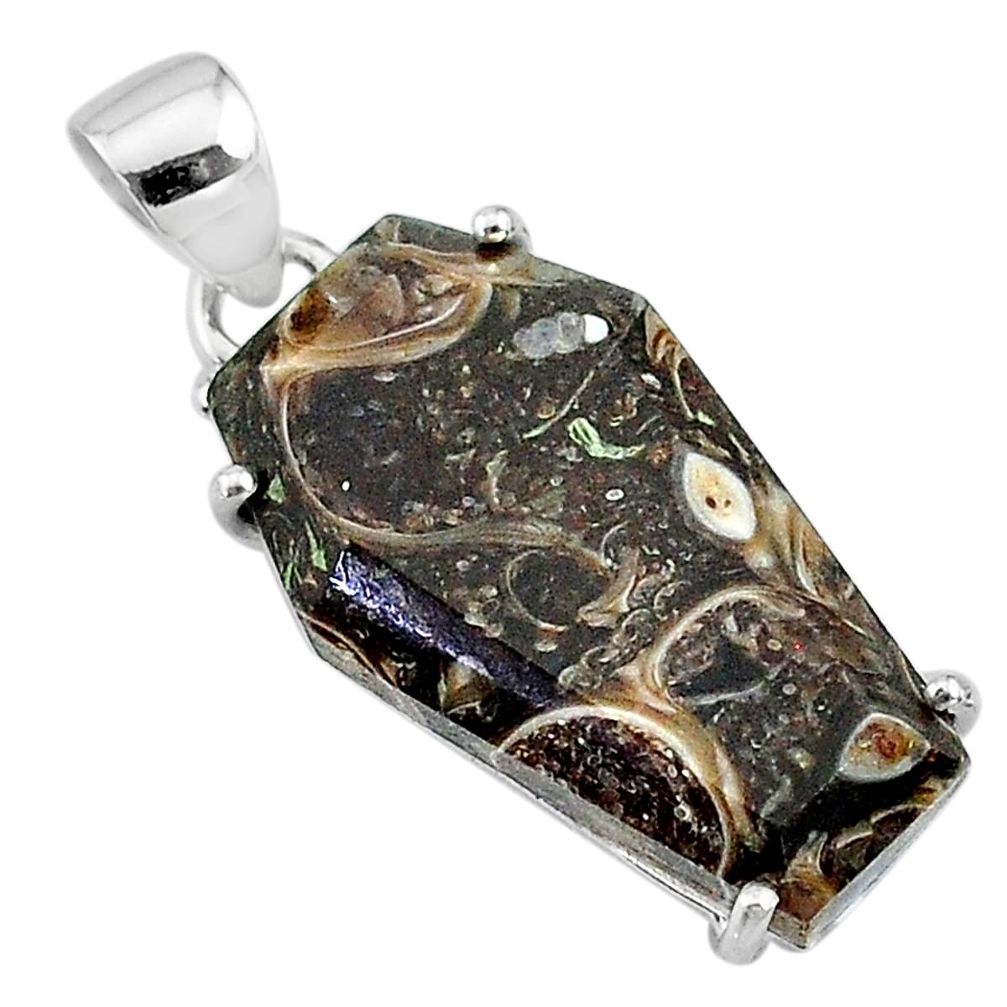 925 silver 14.08cts coffin natural turritella fossil snail agate pendant t11888