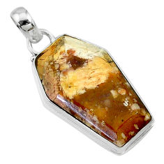 925 silver 14.68cts coffin natural yellow brecciated mookaite pendant t11807