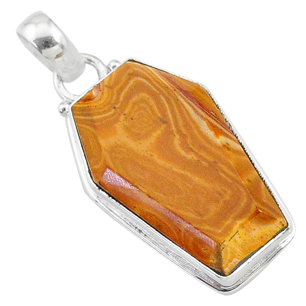 925 silver 15.60cts coffin natural yellow snakeskin jasper fancy pendant t11743