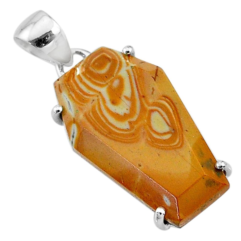 925 silver 13.69cts coffin natural yellow snakeskin jasper fancy pendant t11917