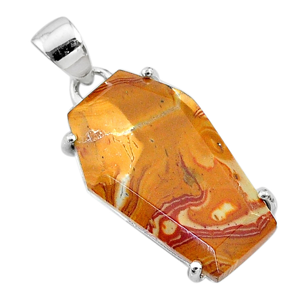 925 silver 13.13cts coffin natural yellow snakeskin jasper fancy pendant t11920