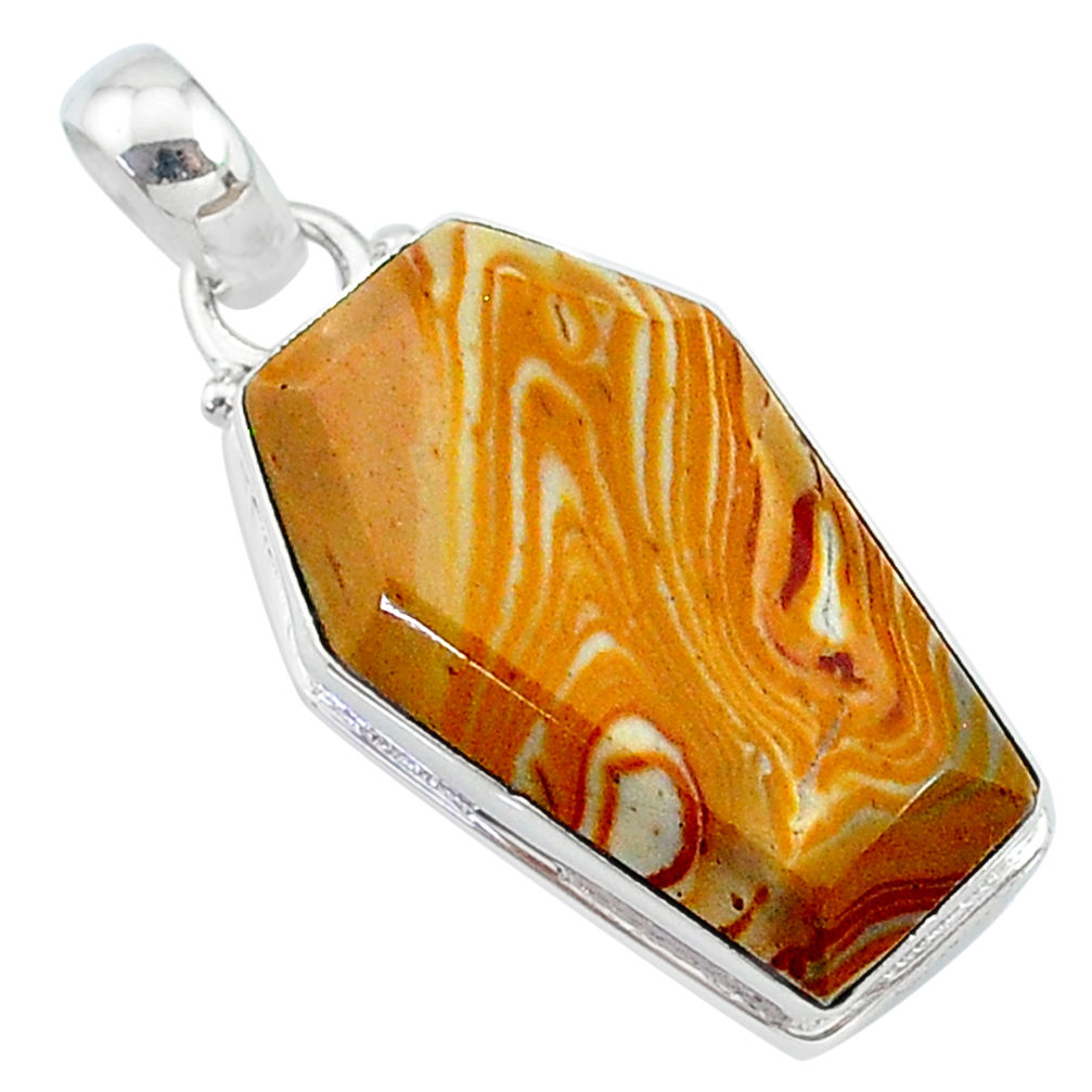 925 silver 14.65cts coffin natural yellow snakeskin jasper pendant t11746