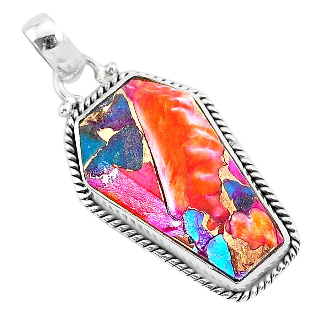 925 silver 14.74cts coffin spiny oyster arizona turquoise pendant jewelry r93235