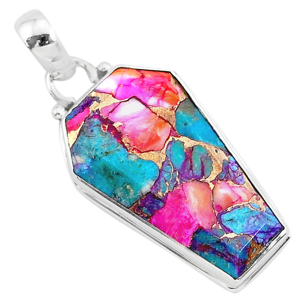 925 silver 14.74cts coffin spiny oyster arizona turquoise pendant jewelry r93267