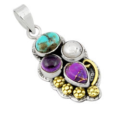 925 silver 6.18cts copper turquoise amethyst pearl gold pendant jewelry y23791
