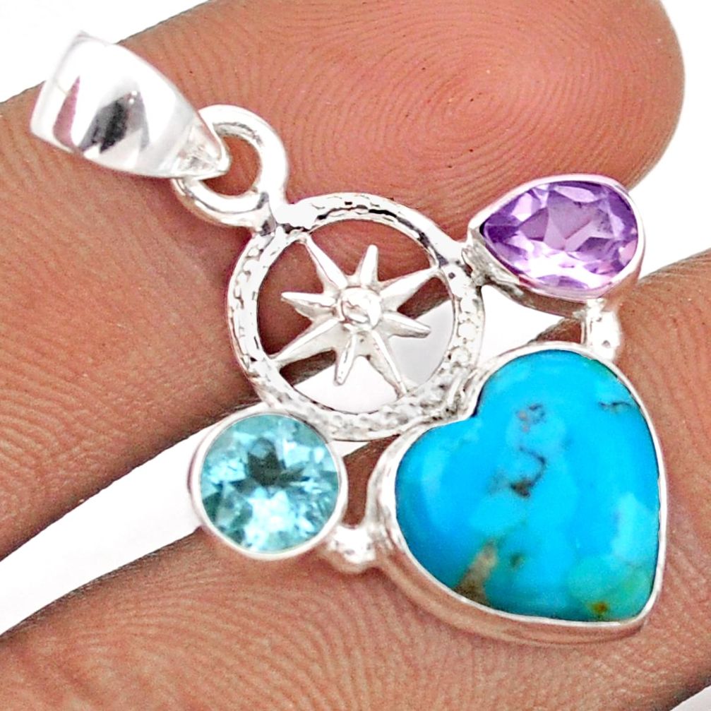 925 silver 7.29cts dharma wheel arizona mohave turquoise amethyst pendant u1535