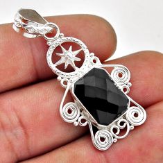 925 silver 7.04cts dharma wheel natural black onyx octagan shape pendant n51603